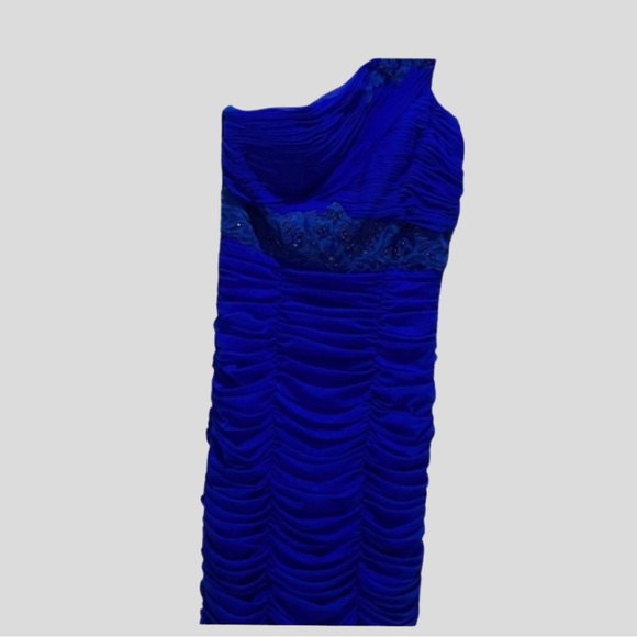 Moving Sale! NWT Sue Wong one shoulder Sapphire beaded; measurements in pix. - Picture 4 of 9